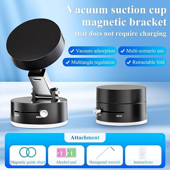 Foldable Magnetic Car Phone Holder | Strong Vacuum Grip, 360° Rotation