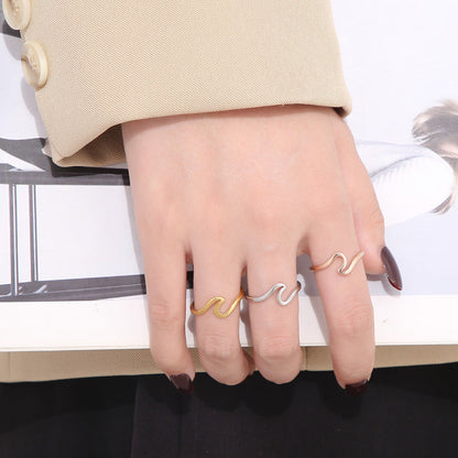 Wave Stainless Steel Ring Female Fashion Geometric Shape