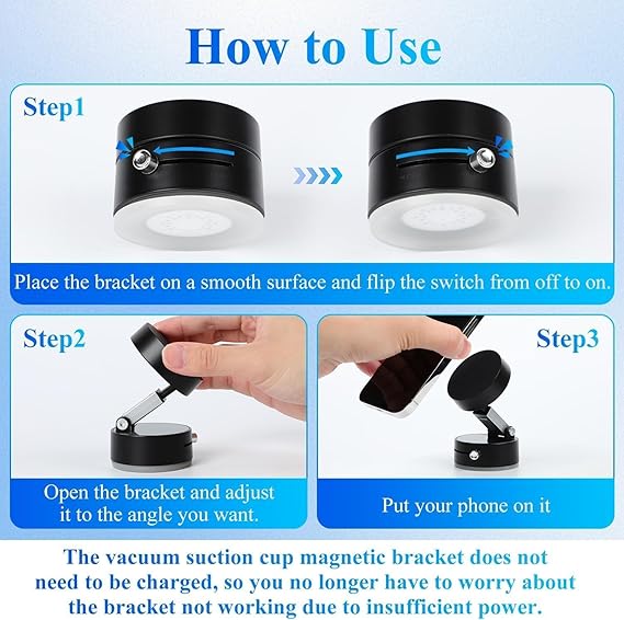 Foldable Magnetic Car Phone Holder | Strong Vacuum Grip, 360° Rotation